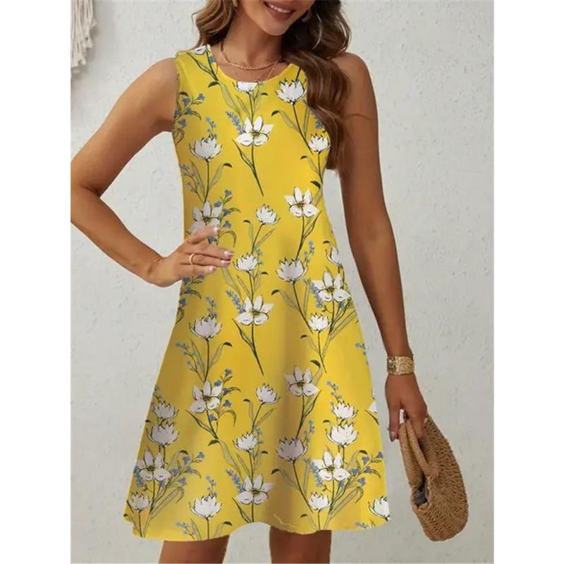 Floral Pattern Women Trend Mini Dresses Summer Sleeveless 3d Flower Printed Street Ladies Dress Casual Dress Y2k Ladies Clothes