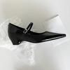 Sheepskin Version French One-word Buckle with Thick Heel Inner Height Increase Mary Jane Women's Shoes Pointed Single Shoes Light Mouth Commut