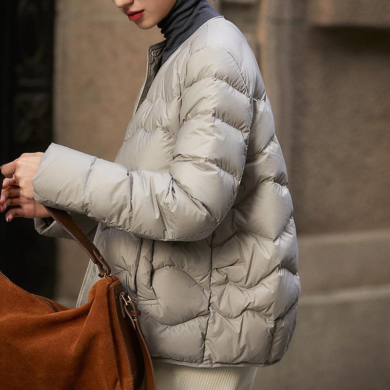 Heat storage three-proof light goose down jacket, round neck is easy to wear down jacket, short coat winter clothing autumn and winter women's clot