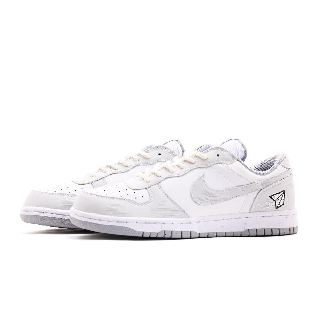 Nike Big Leather Wrapping, Wear Resistant And Non Slip Low top Skateboard Shoes Unisex Gray White 355152-106(Team59-)