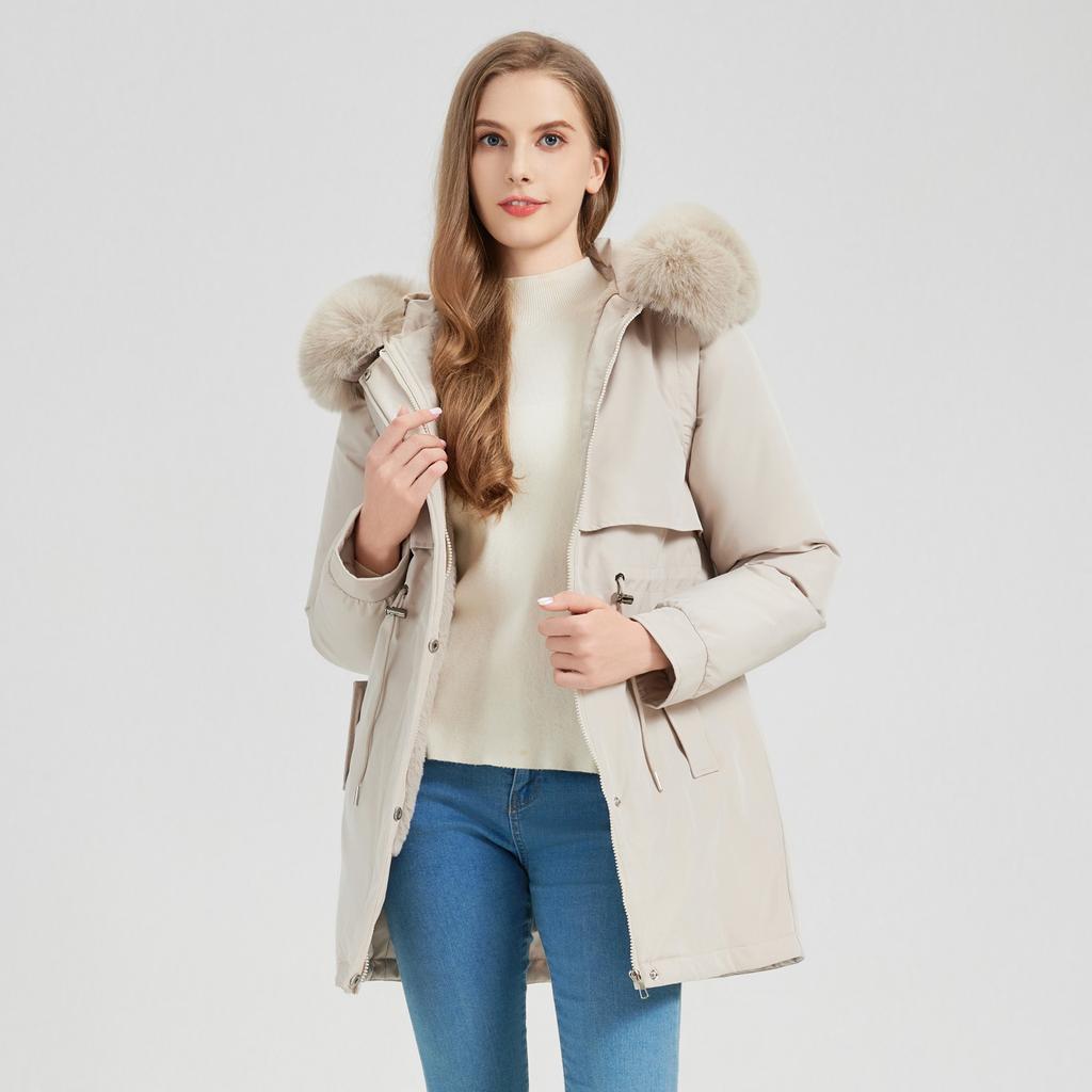 Parker Cotton-padded Jacket Women's Winter New Waist Cotton-padded Jacket Long Cotton-padded Jacket with Velvet Padded Coat.