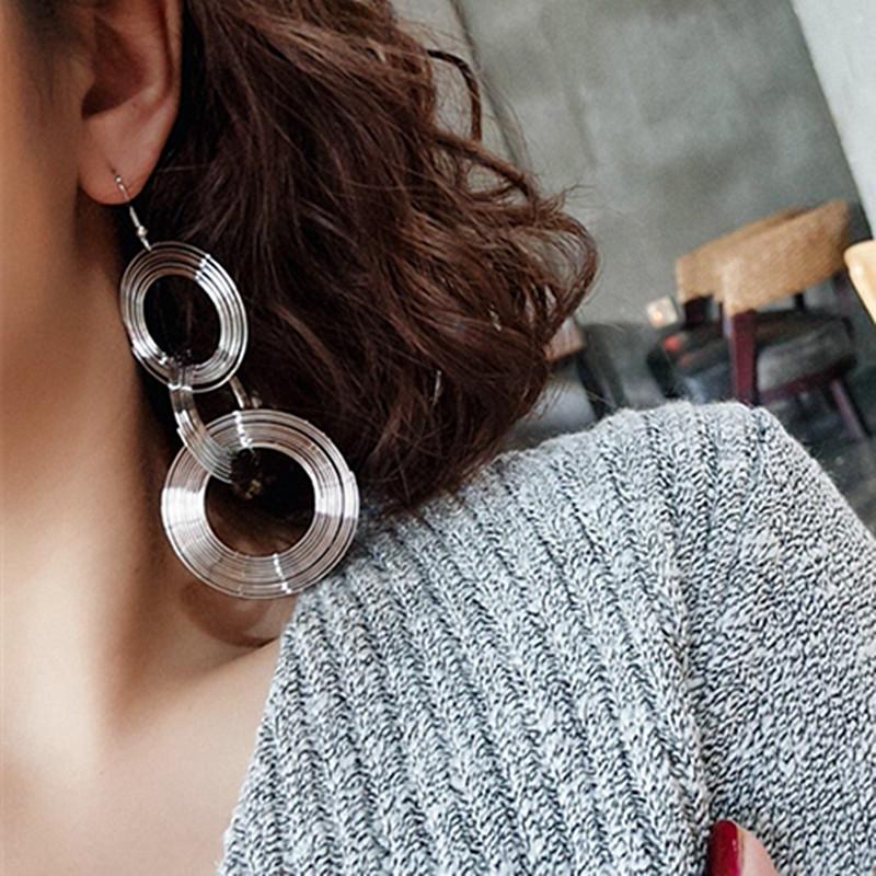 Punk Gold Colour Big Geometric 3 Circle Metal Long Dangle Earrings For Women Bohemian Party Exaggerated Fashion Jewelry