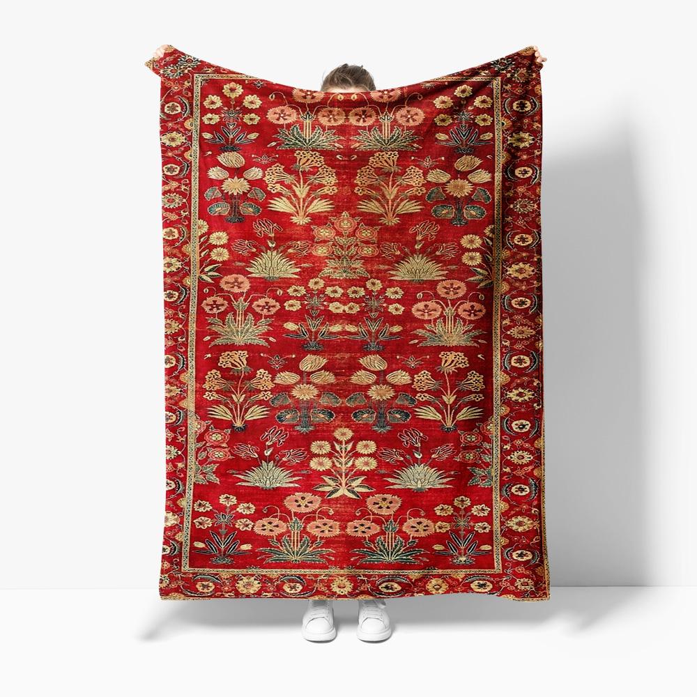 Rood Geborduurd Bloemen Fleece Dekentje Plaid Zacht Warm Bed Bank Decoratief Kussenhoes Cadeau 130x150cm51x59in