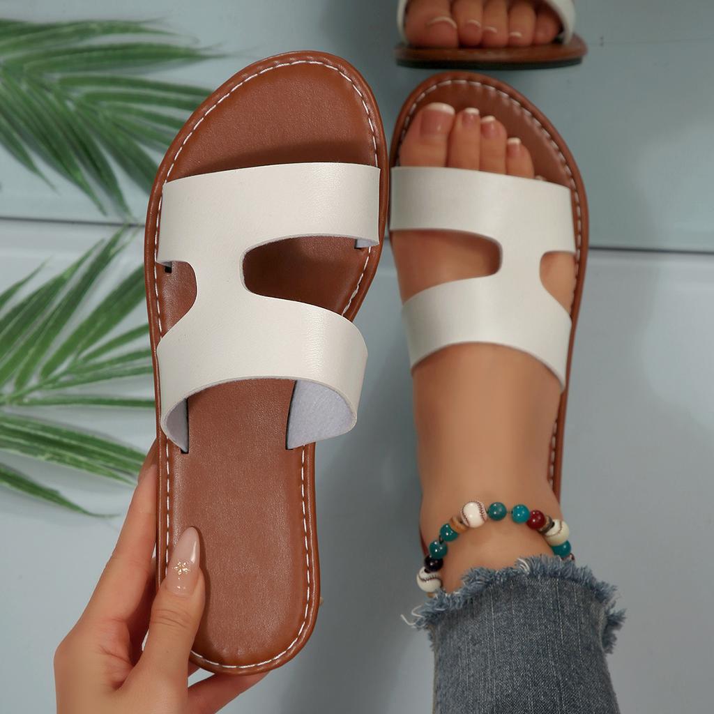 Women Slippers Round Headed Leather Ladies Slippers Casual Couple Beach Flat Shoes Comfortable Sandals Lightweight Slides Women