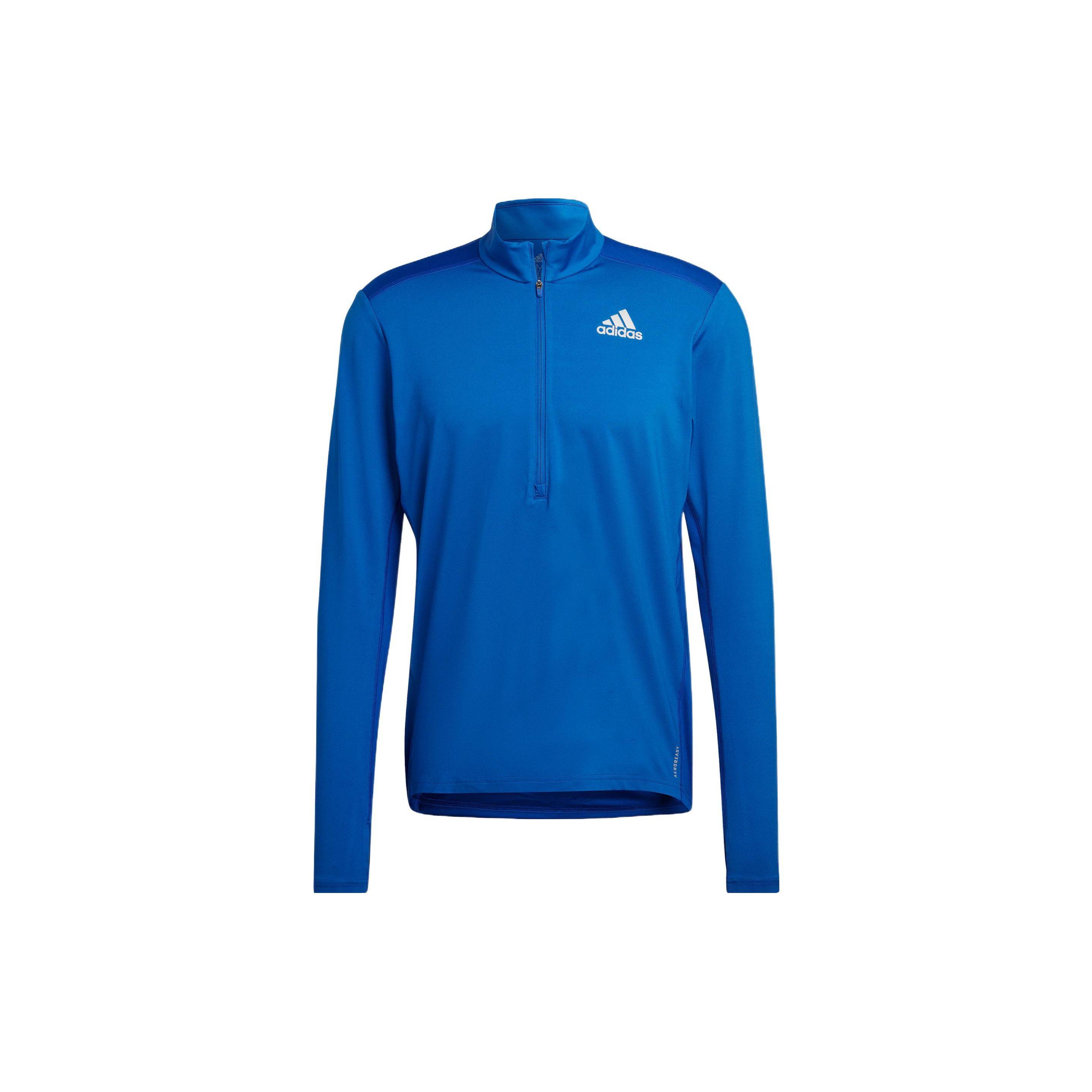 

Adidas Logo Print Half-Zip Stand Collar Long Sleeve T-Shirt Men Tops Blue HL6000