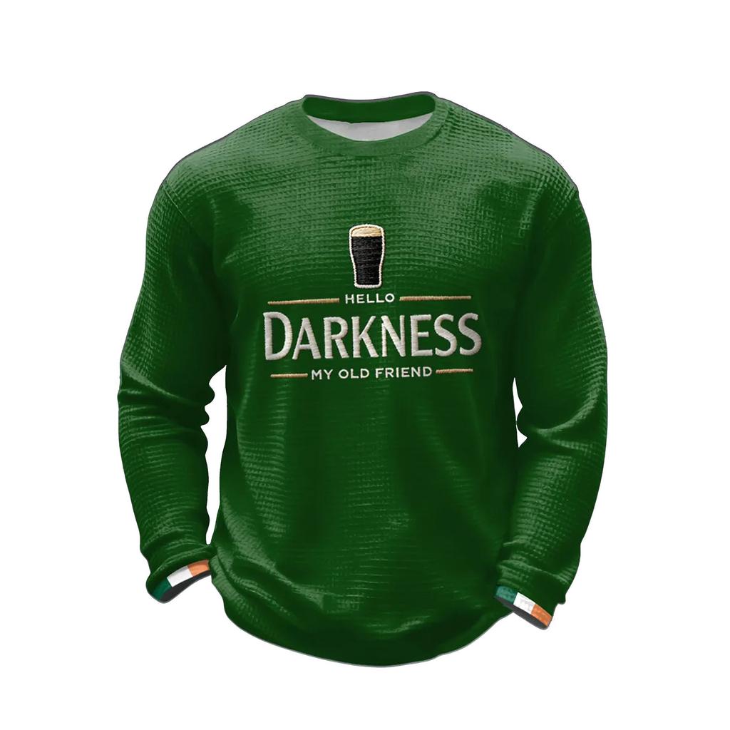 Men Crewneck Long Sleeve Text Front Pullover Casual Knit Top Lightweight Holiday Themed Sweatshirt
