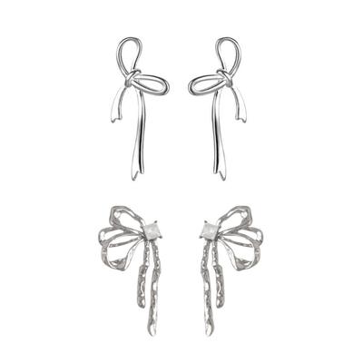 Fashion Silver Color Bowknot Drop Earrings for Women Girls Korean Irregular Hollow Bow Ear Studs Earring Wedding Jewelry