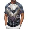 Men's Halloween Print Henley Short Sleeve Shirt Casual Lightweight Breathable Top with Button Front Design for Everyday Wear