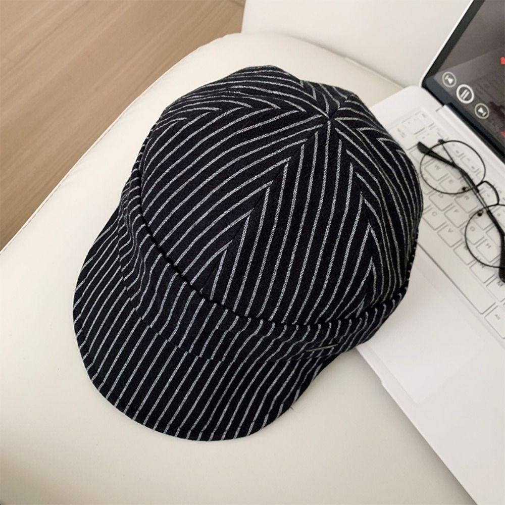 Korean Strip Baseball Cap Classic Newsboy Hats Japanese Striped Peaked Caps  Women
