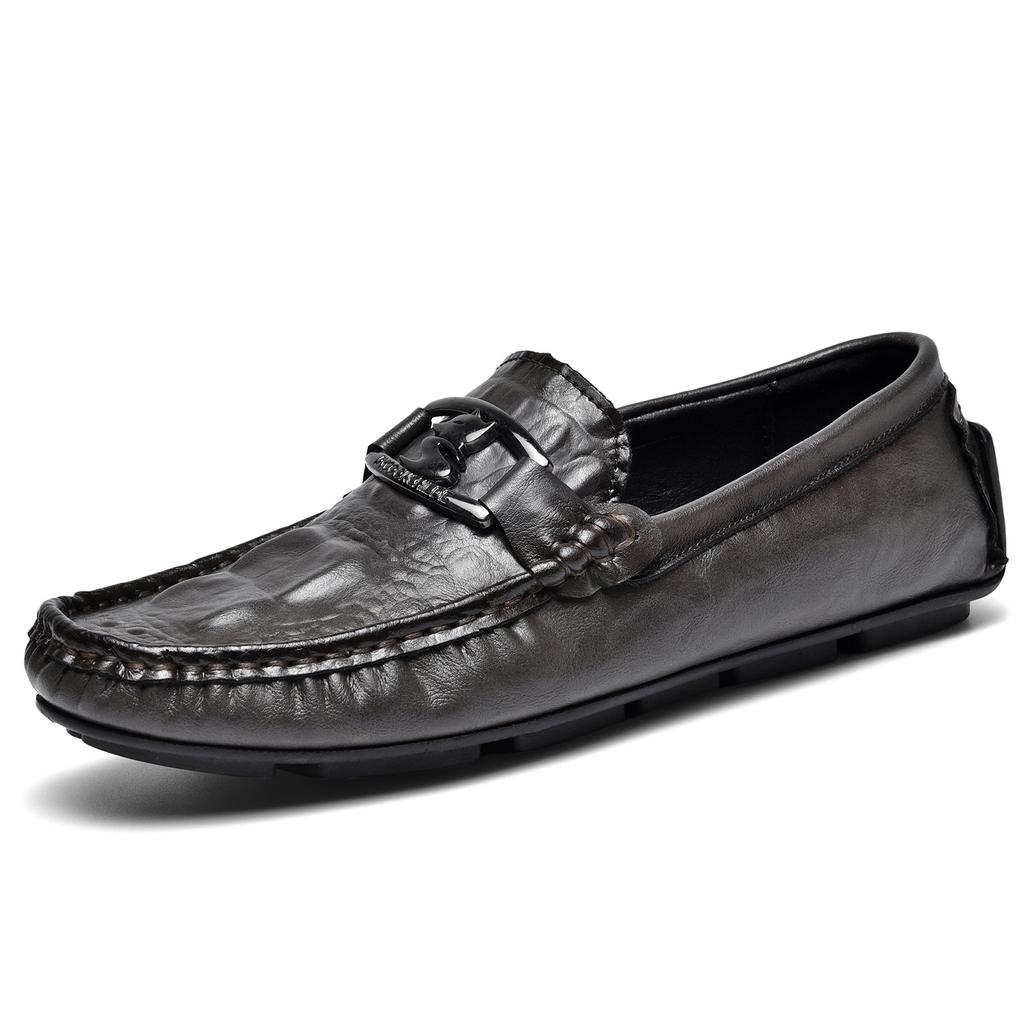 Crocodile Pattern Beanie Shoes Lazy Driving Shoes British Casual Men's Leather Shoes Genuine Leather Cowhide