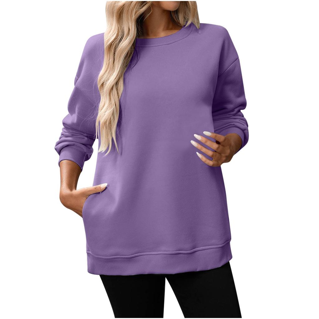 Women Winter Tops Women's Long Sleeve Sweatshirt Casual Crewneck Loose Fit Pollover Fleece Tops