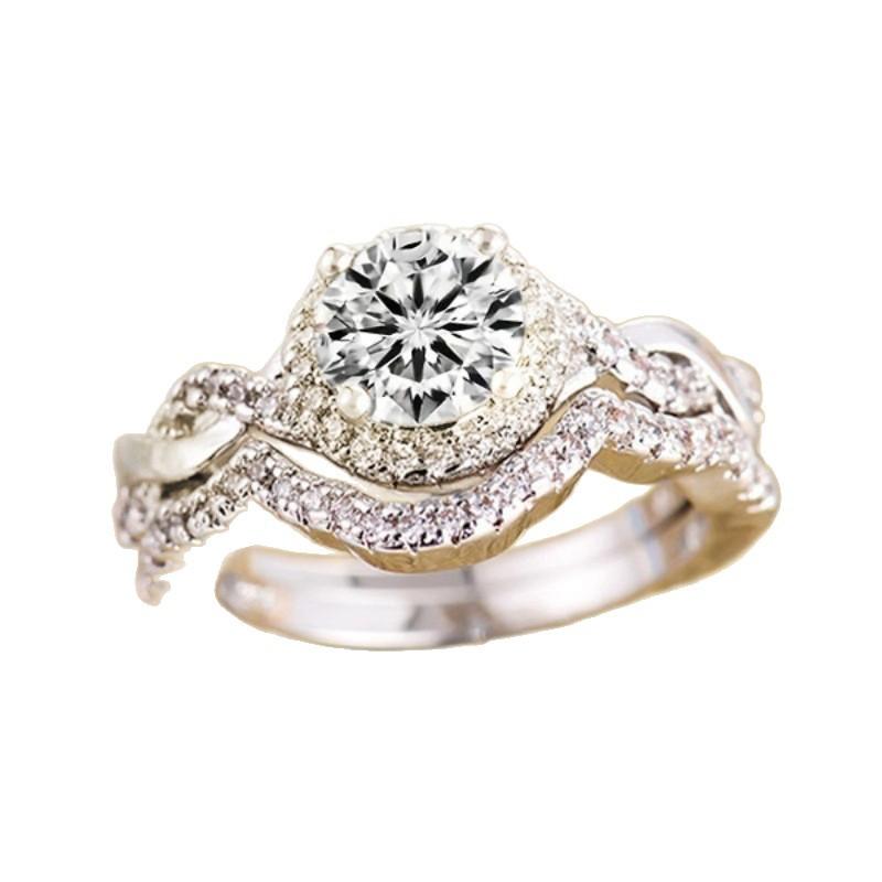 Trendy zircon ring for women, silver-plated, two-piece set, wedding ring