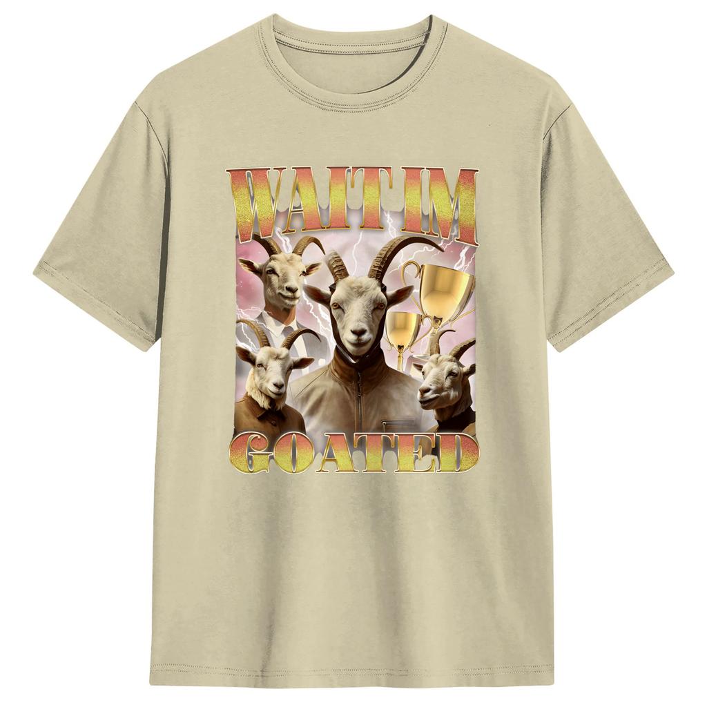 Warte, ich bin der Geilste Verfluchter Ziegen-Meme T-Shirt Sommer Hip Hop T-Shirts Reine Baumwolle Atmungsaktiv Übergroßes Oberteil T-Shirts Kurzarm T-Shirt