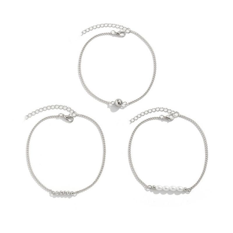 Bohemian metal beach beaded accessories women, simple multi-layer imitation pearl anklet