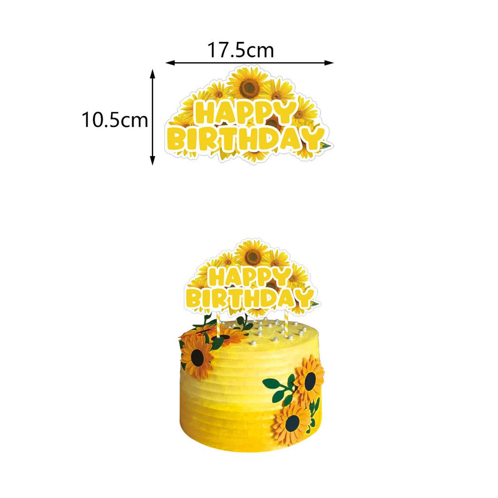 Sunflower Theme Birthday Party Decoration Supplies Set Contains Birthday Banner Cake Insert Card and Latex Balloons