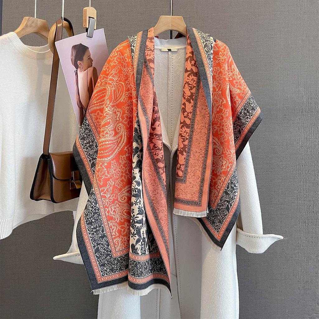 Autumn Retro Cashew Flower Splicing Printed Scarf Fashionable Contrasting Cashew Large Shawl Warm and Versatile Temperament Scarf