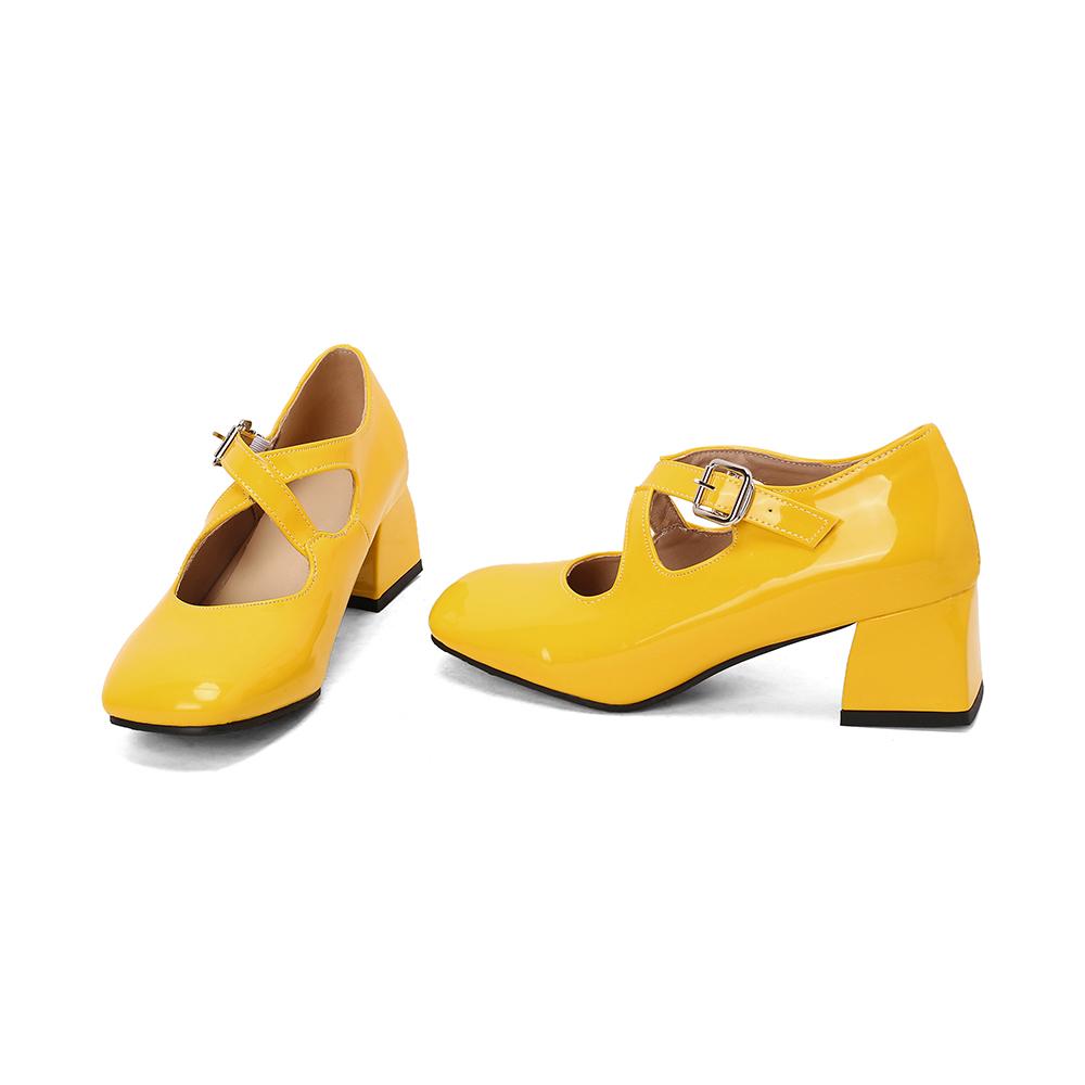 White Women Pumps Square Toe Non-slip Buckle Strap High Block Heel Plus size 45 48