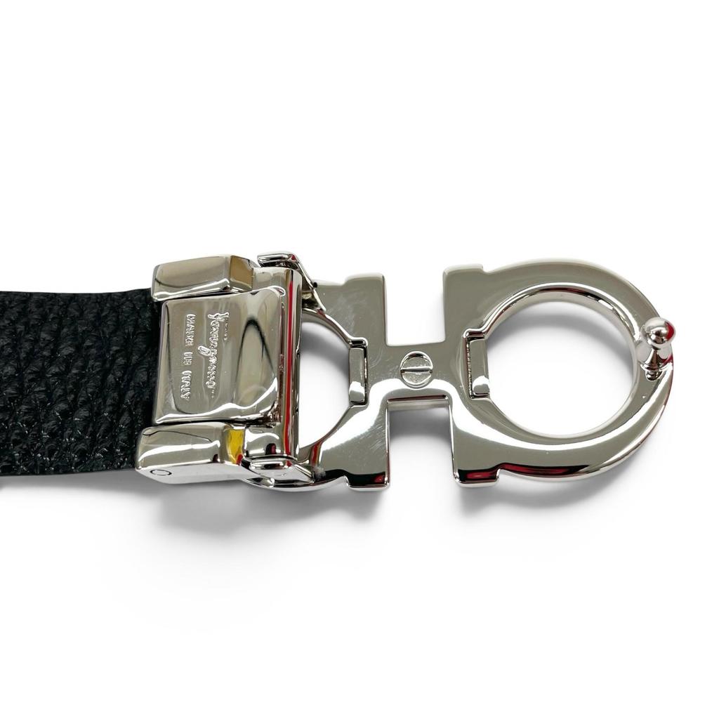 Pristine Salvatore Ferragamo Belt Double Gancini Reversible Navy Leather Mens Used