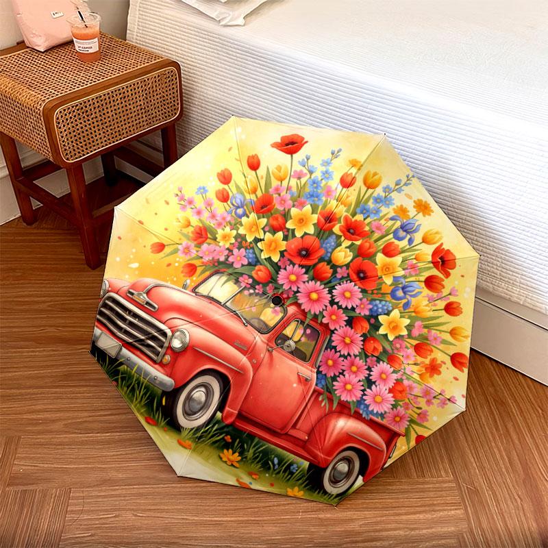 Four seasons truck Pattern Pattern New Style Umbrella, 1 Piece Automatic Folding Umbrella, Portable Travel Umbrella, Outdoor Umbrella, Birthday Gift