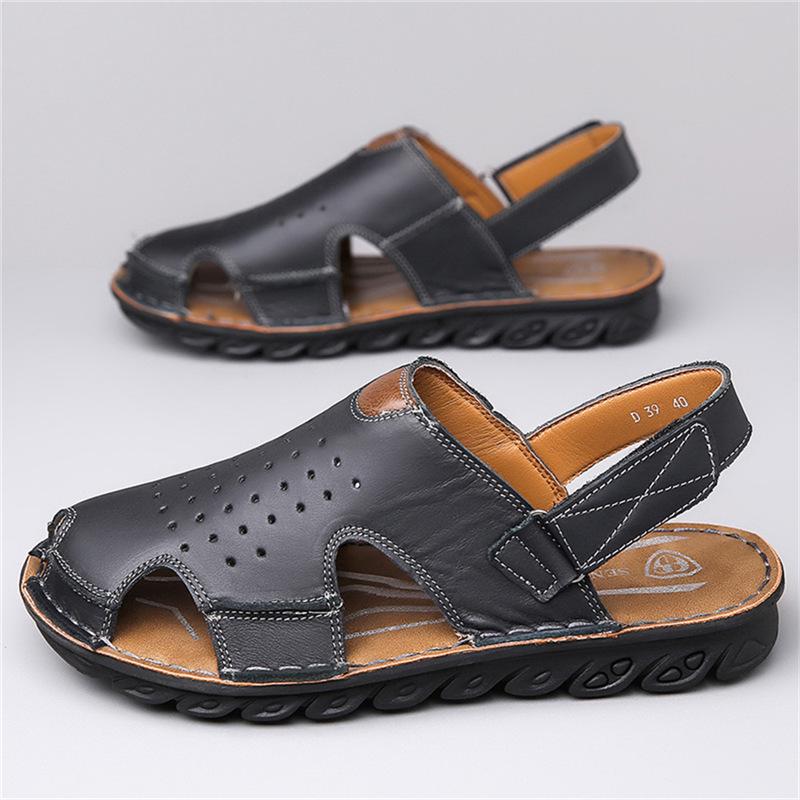 SHEIN TEMU Men s Versatile Leather Sandals: Trendy, Simple, Outdoor Beach Shoes 38