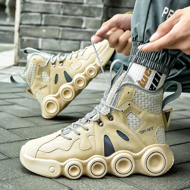 

Anti-slip and Wear-resistant Sports Casual Shoes High-top Men s Shoes 2025 New Thick-soled Height-increasing Shoes 39 бежевый