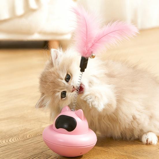 Wobbling Cat Feather Toy Interactive Spring Cat Teaser with Bells Cat Enrichment Feather Toy for Indoor Kittens Play Anxiety Relief