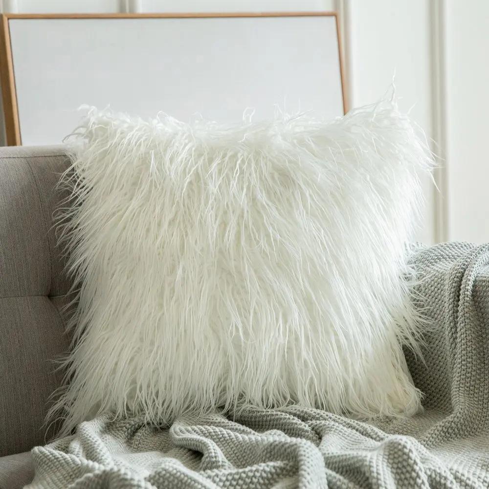 Luxury Super Soft Plush Faux Fur Pillow Case Winter Warm Mongolian Pillow Cover Throw Cushion Pillowcase Bedroom Home Decor