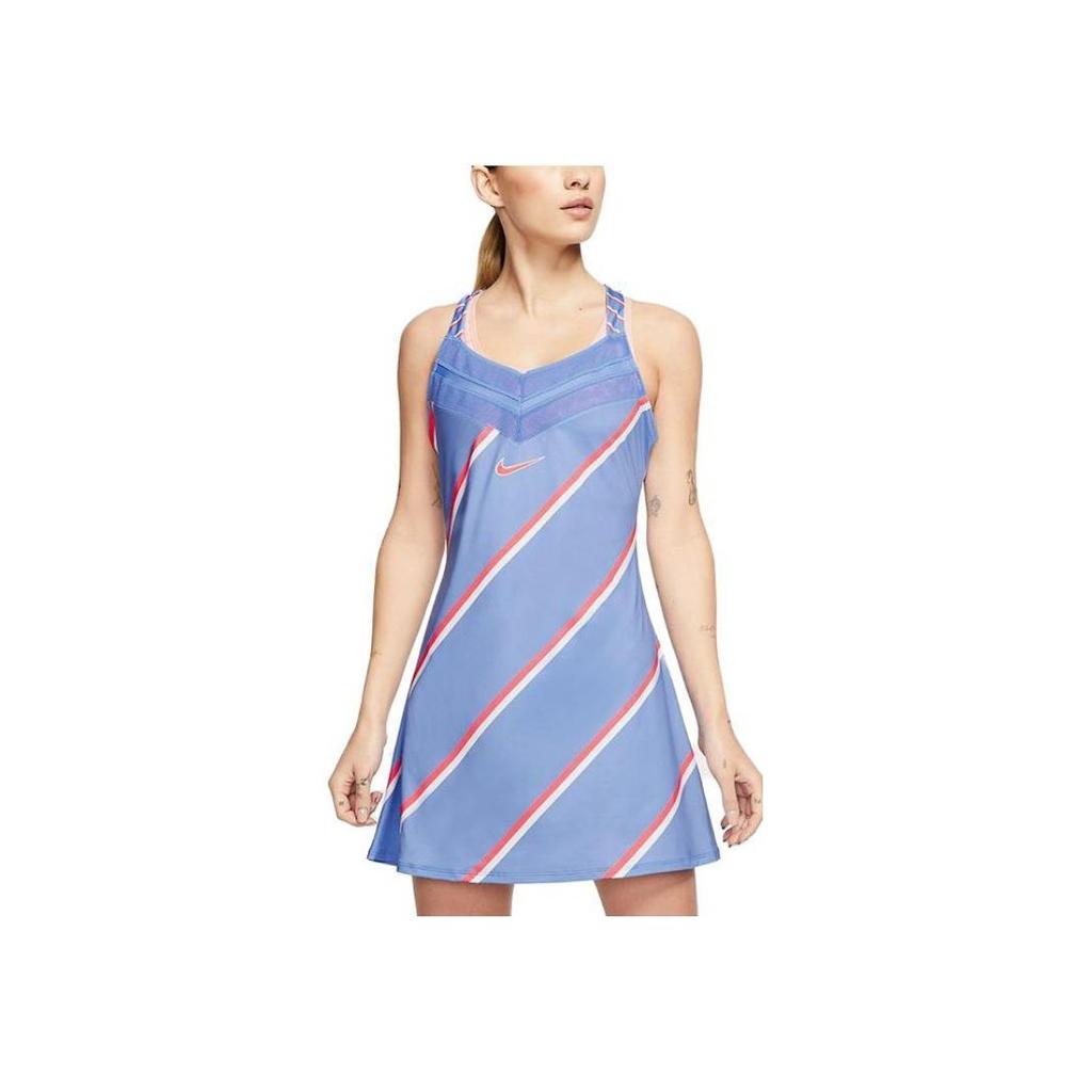 Nike Logo Print Sleeveless Color Block Fitted Midi Dress Women Dresses Blue CI9227-478