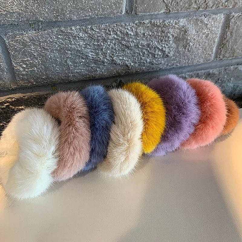 1Pc Fluffy Warm Autumn Winter Elastic Hair Band Scrunchies Large Intestine Hair Ring For Women Girls Plush Hair Rope Hairwear