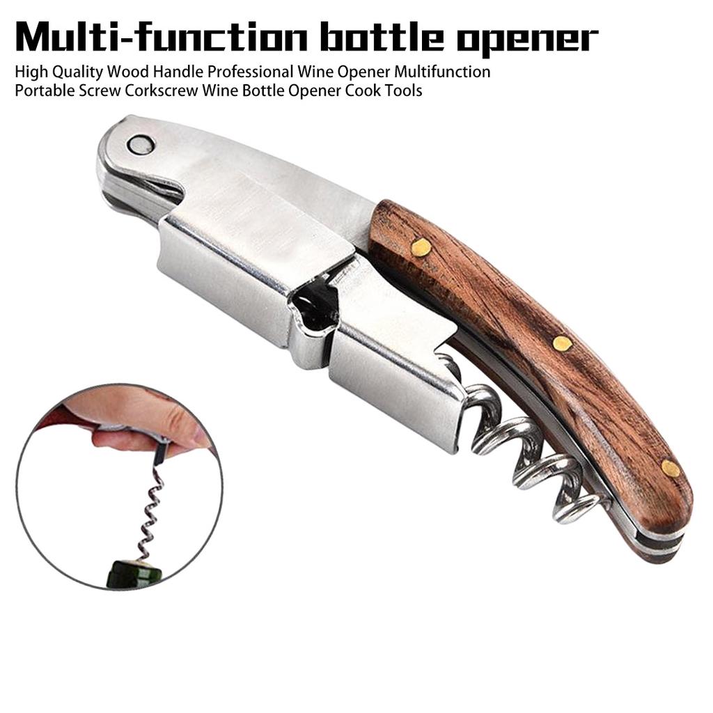 Bottle Opener High Quality Wood Handle Professional Wine Opener Multifunction Portable Screw Corkscrew Wine Bottle Opener Cook Tools