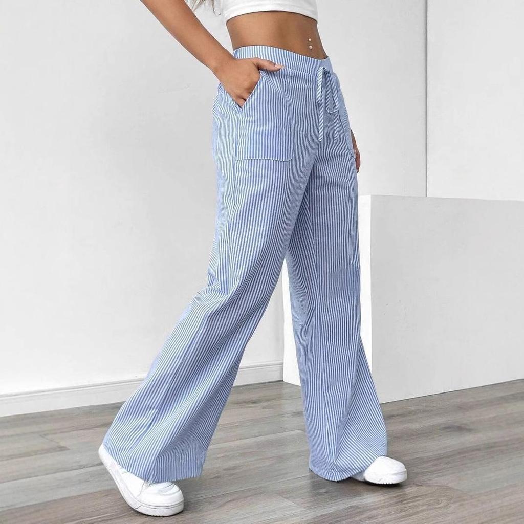 2024 Casual Versatile Striped Wide Leg Women's Trousers