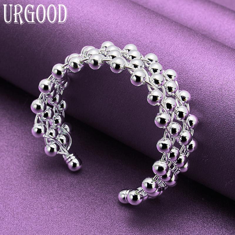 Offenes Armband aus 925er-Sterlingsilber mit glatten Perlen, Modeschmuck