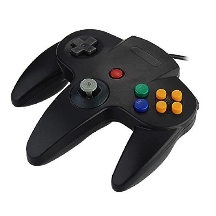 Gamepad for Nintendo 64 - New Style Long Handle - Wired Controller with Vibration and Shock - Black