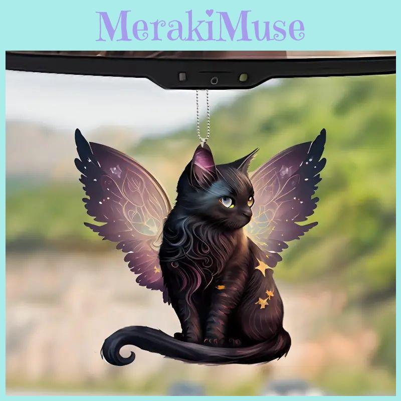 Adorable Acrylic Cat Car Pendant Flat Hanging Decoration For Halloween Decor With Aromatherapy Features