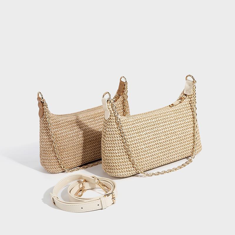 Women's Straw Woven Shoulder Chain Small Bag Chain Summer Essential Leisure High-quality Bag Shoulder Armpit Bag Women's Bag