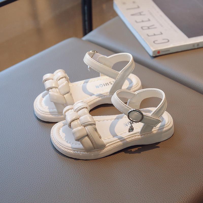 Girls Cross Weave Simple Korean Kids Soft Non-slip Summer New 2024 Children's Sandals Purple Kids Fashion Open-toe Party Shoes