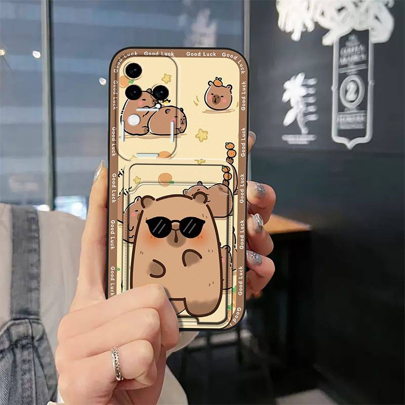 Card Slot Dirt-resistant Phone Case For VIVO S18 Pro/V30 Pro TPU Protective Cartoon Card Sleeve Graffiti Cute Soft Case