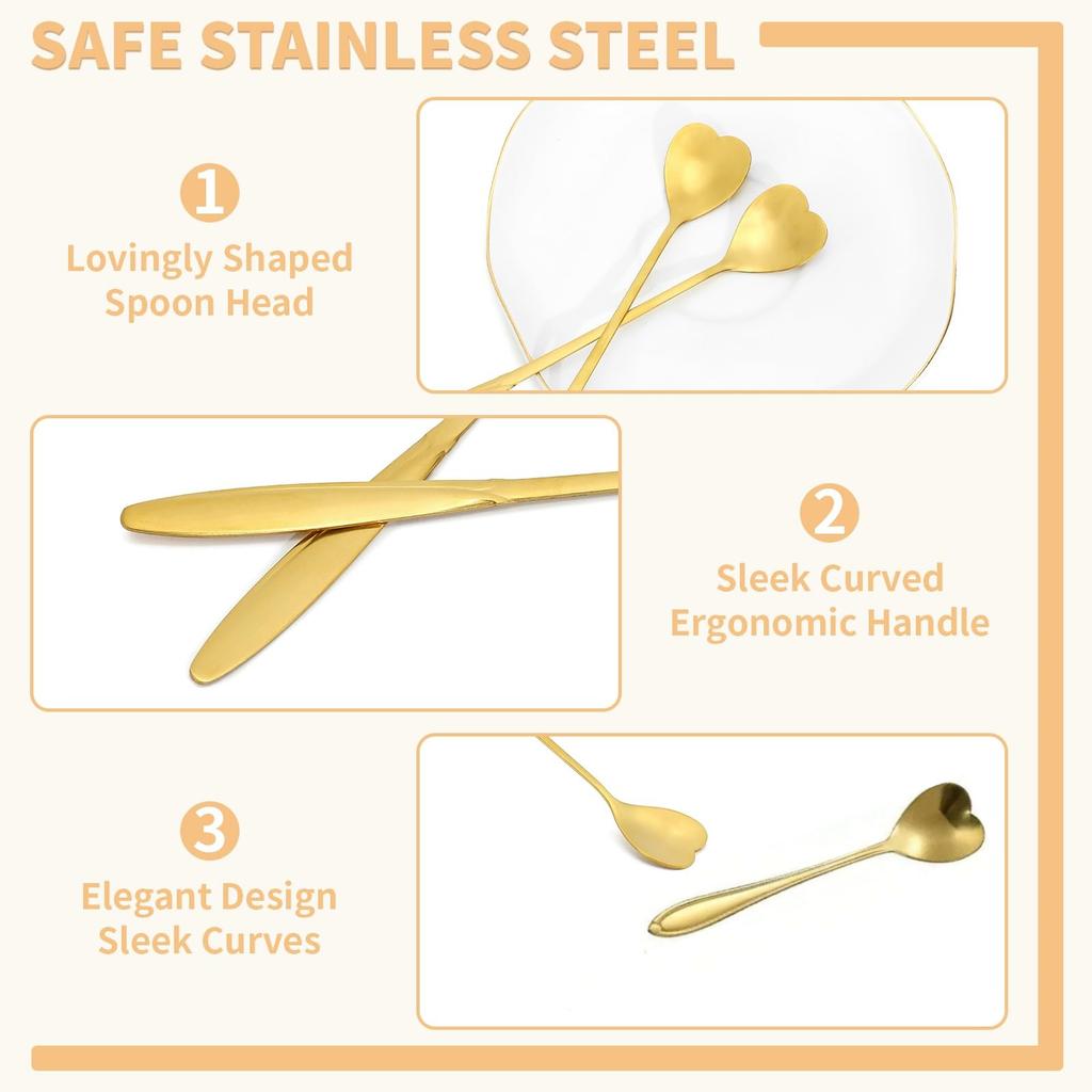 8/16 Stück Edelstahl Herzform Kaffeelöffel Gold Schaufel für Dessert Teezubehör Küchengeschirr Dekoration Geschenkset