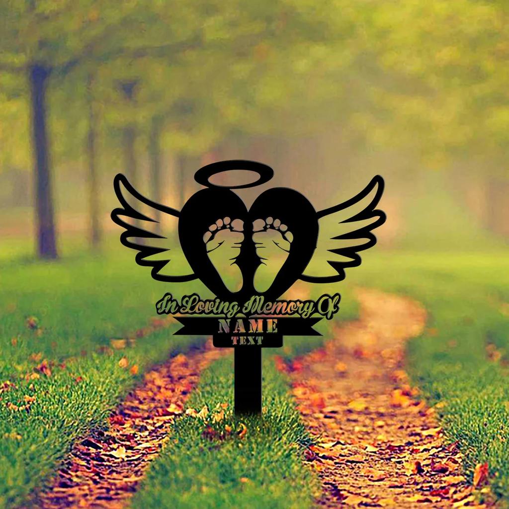 Metal Garden Stake Memorial Heart with Footprint for Infant Loss