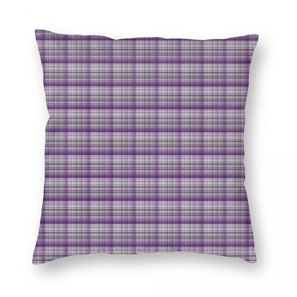 Tartan Lila und Grau Kissenbezug Polyester Leinen Samt Kreativ Reißverschluss Dekorative Wurfkissenhülle Heimkissenbezug 45X45