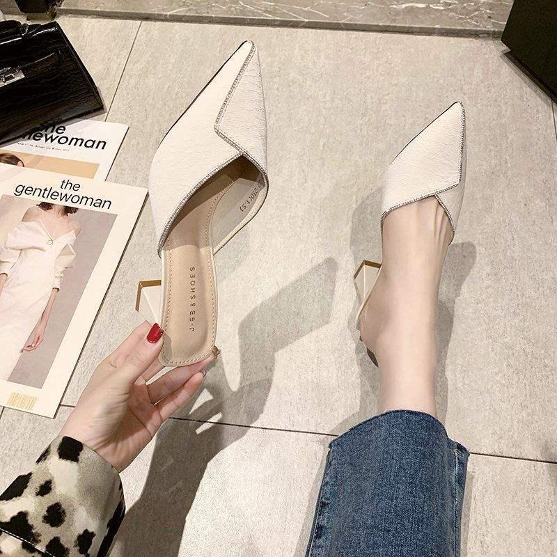 Spring 2025 Women's Chunky Heeled Pointed-Toe Mules - Cool, Stylish Fairy Style