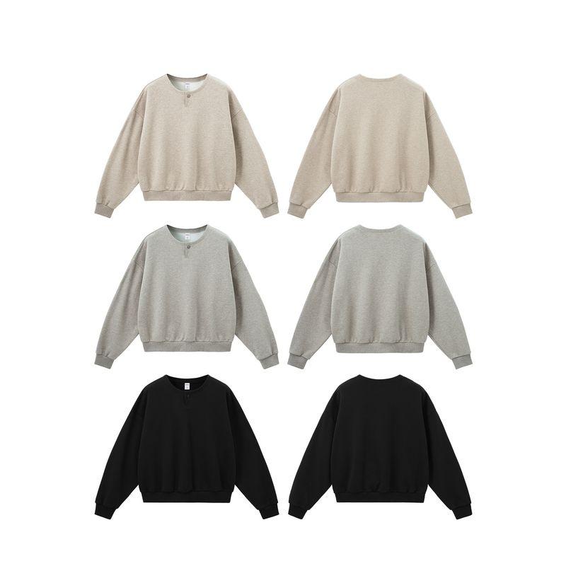 American-Style Fog Retro Henry Collar Sweatshirt for Men, 2025 Autumn Trendy Brand, Boxy Loose High Street Solid Color Warm Top