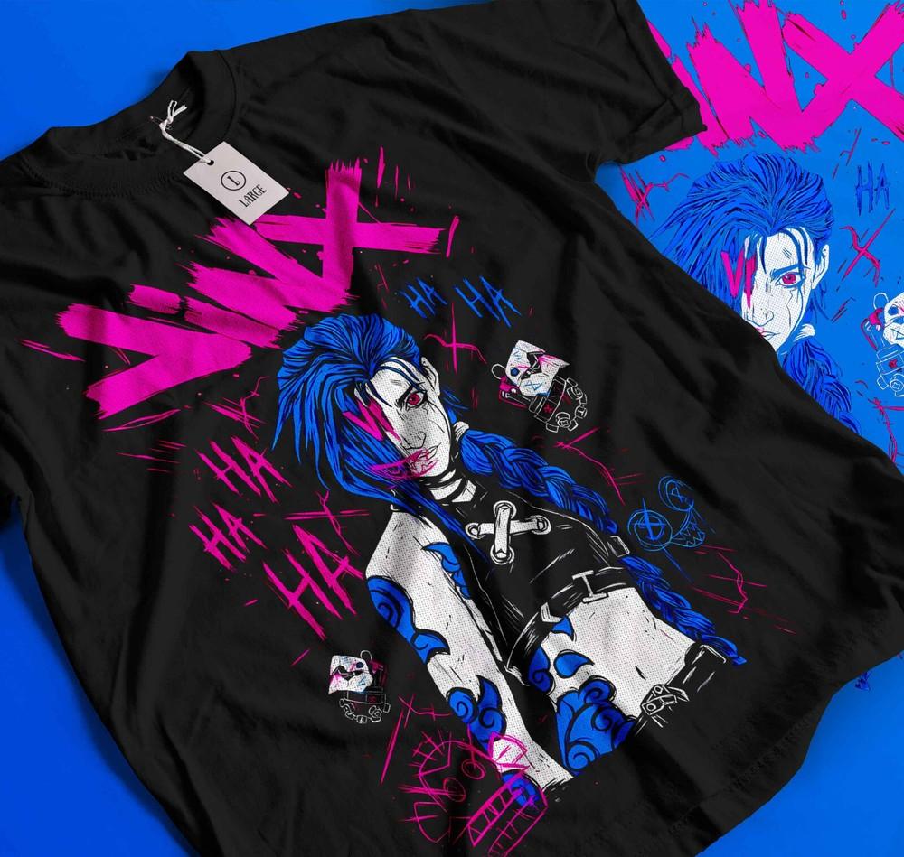 

Jinx Arcane T-Shirt Japanese Anime Cartoon Jinx Arcane Graphic Shirt Gift 286 M