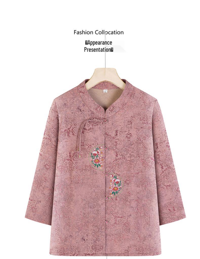 Chinese Style Summer Top for Middle-aged and Elderly Women - Lightweight Seven-Sleeve Grandma Shirt