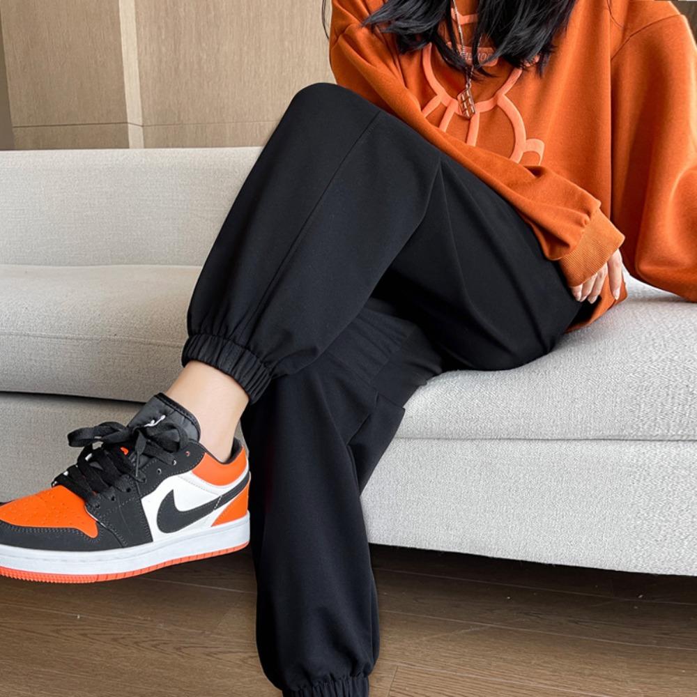 Women's Elastic Waist Jogger Pants Loose Fit Sweatpants Thin Polyester Solid Color Vintage Casual Ankle Length Athletic Trousers