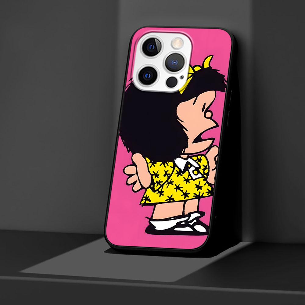 Cartoon Cute Mafalda Case for Apple iPhone 14 11 7 SE 2020 8 X XS 13 12 Mini XR 15 Pro Max Silicone Black Soft Phone Cover
