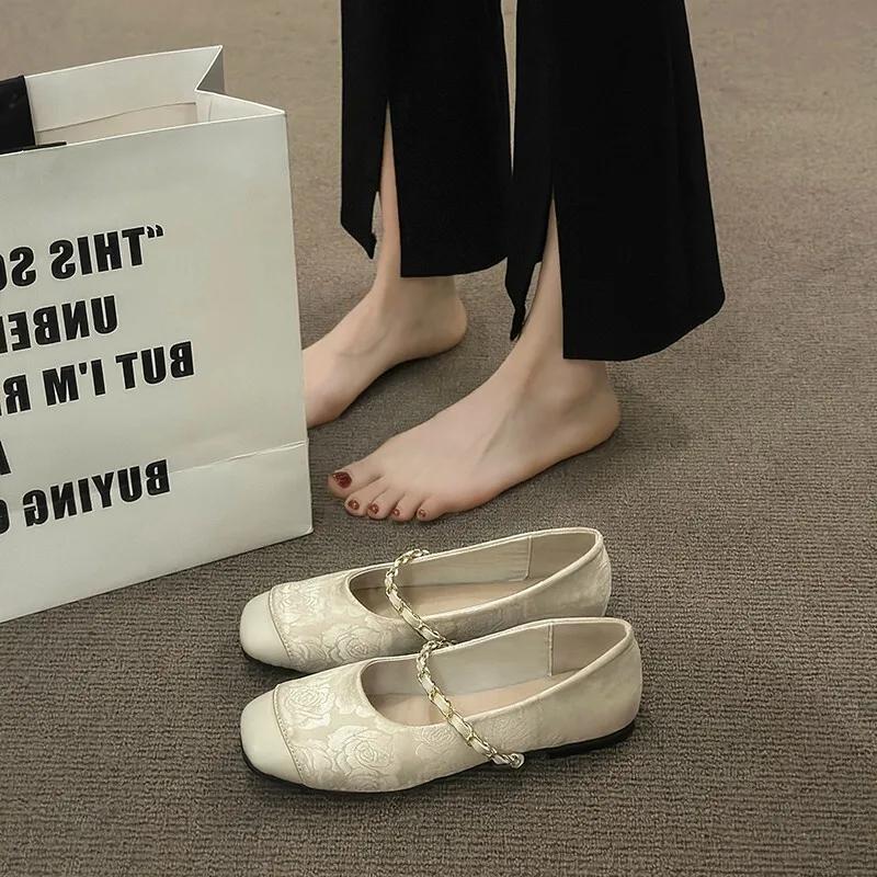 Shoes Woman Flats Shallow Mouth Square Toe Dress Comfortable New Summer Mary Janes Summer Shoes Ladies Female Footwear Square To