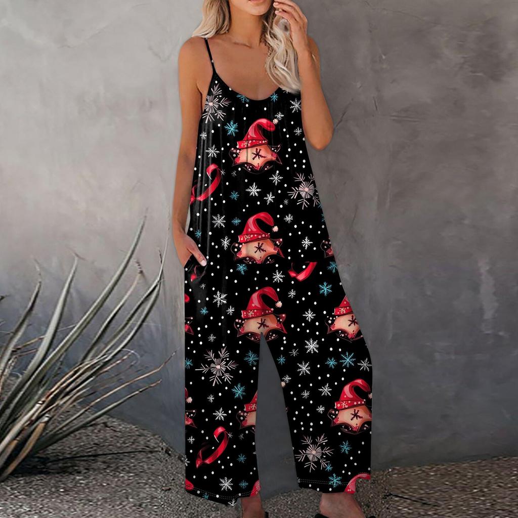 Bedruckter Damen-Overall, lässig, lockerer, verstellbarer Straps-Overall