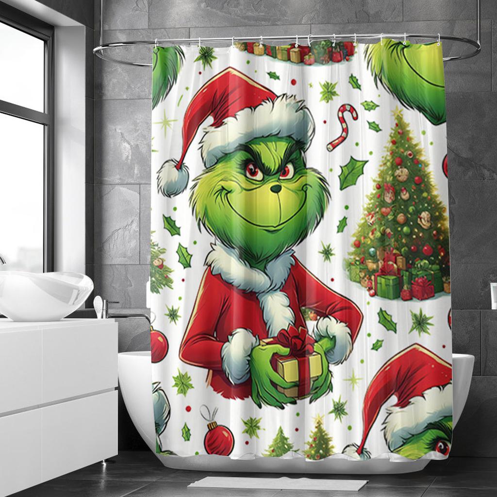 Christmas Decorations Shower Curtain: Xmas Waterproof Bathroom Decor With 12PCS Hooks 72x72Inches