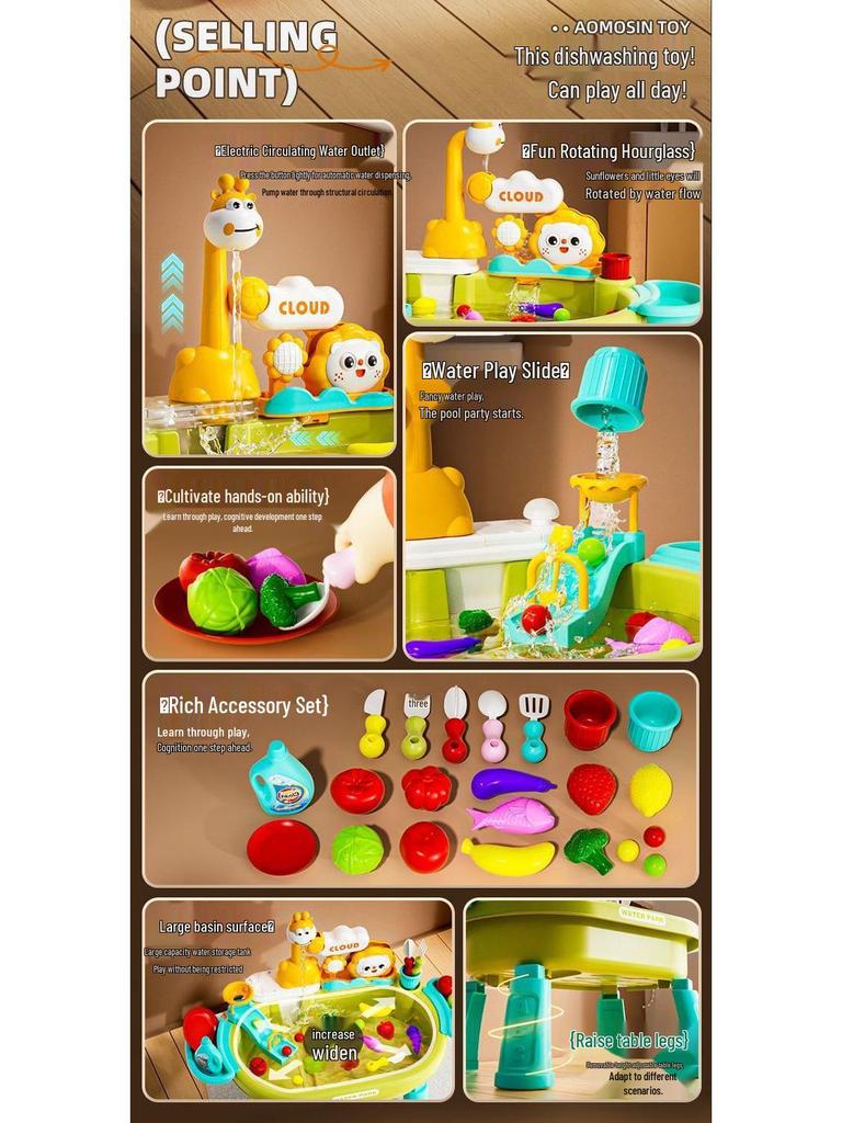 Montessori Kids' Dishwashing Sink Toy: Pretend Play Water Park with Circulating Faucet